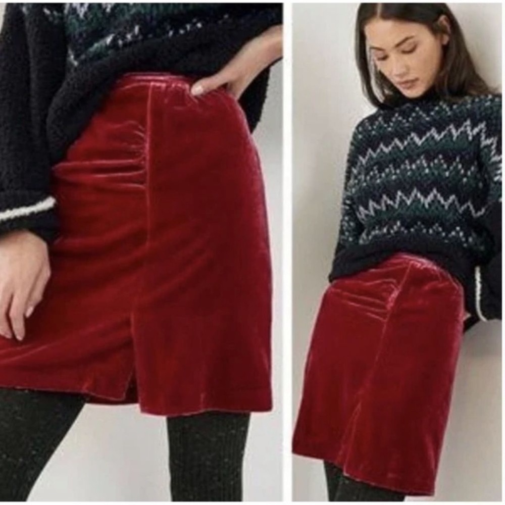 Anthropologie Montie Velvet Raspberry Mini Skirt Fall Winter 2